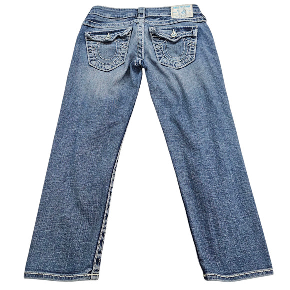 True Religion Capri Jeans Womens Size26 Disco Lily Big T Embellished Distressed - Picture 2 of 15